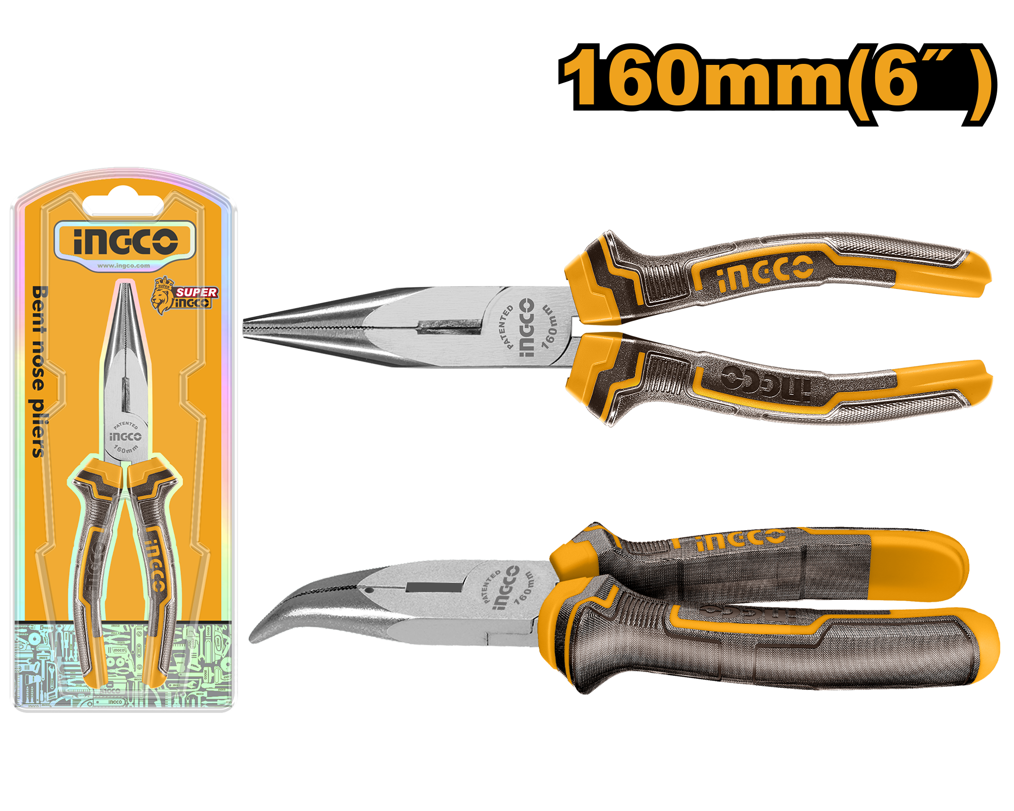 Тонкогубцы изогнутые 160 мм INGCO HBNP08168 - Изображение №1