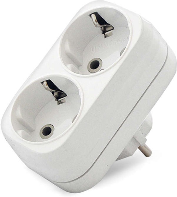 Разветвитель 2-м с заземл. 16А плоский UNIVersal А302 - Изображение №1