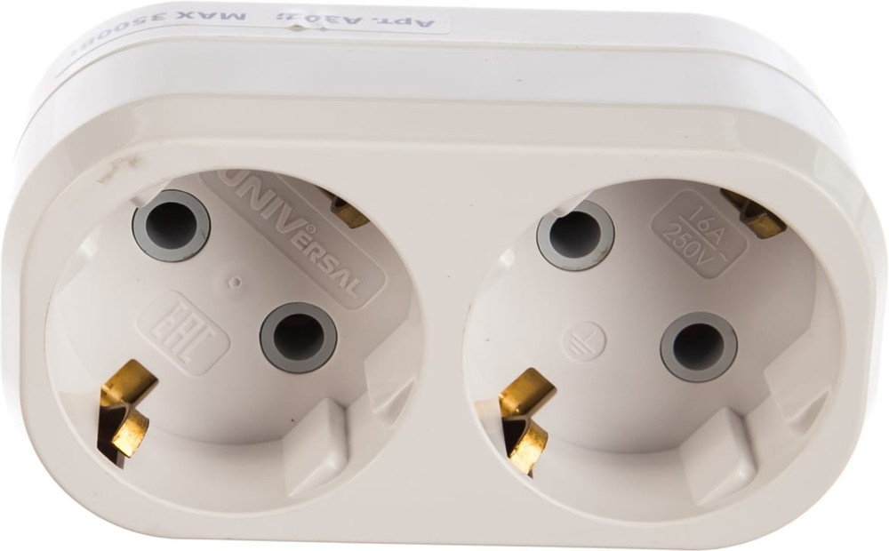 Разветвитель 2-м с заземл. 16А плоский UNIVersal А302 - Изображение №2