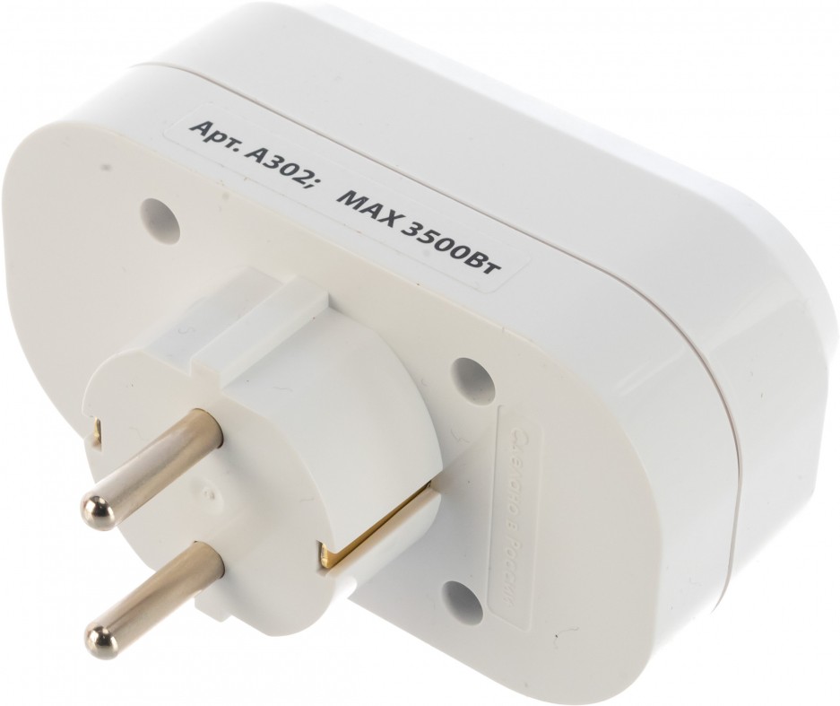 Разветвитель 2-м с заземл. 16А плоский UNIVersal А302 - Изображение №4