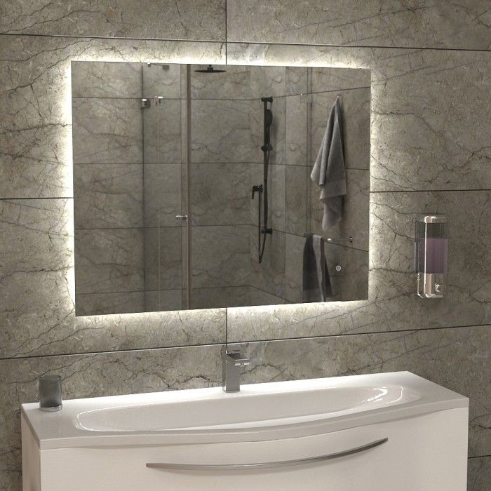 Зеркало  900х700 прямоугольное  LED подс.6500К 9,6 Вт/м с полировкой, сенс.выкл, унив.монтаж КЗСК - Изображение №3