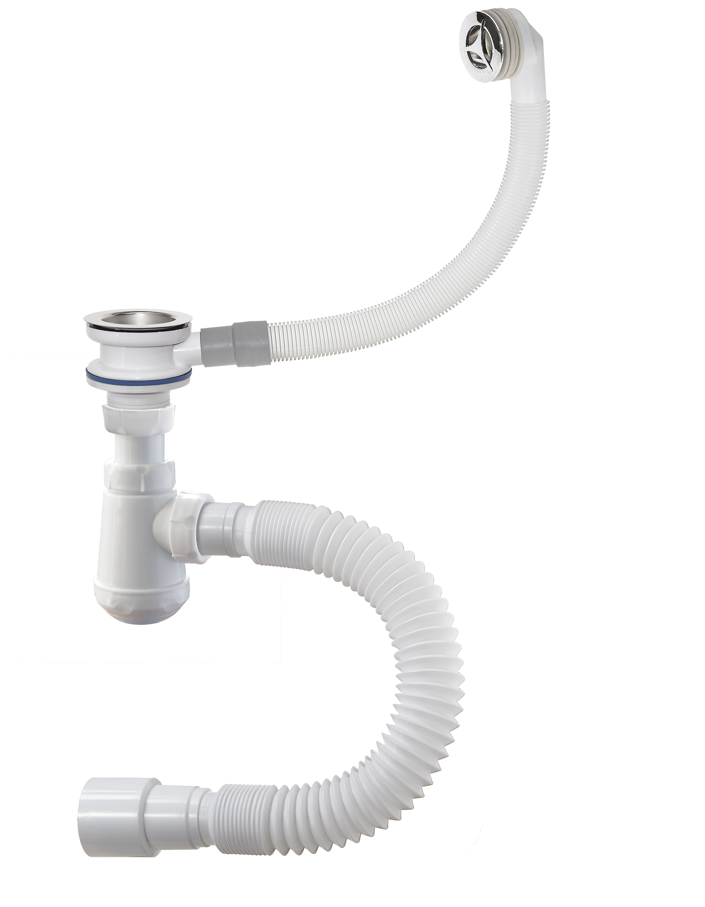 М-32549-2 ОРИО сифон Чик бутылочный 1 1/4 х 32,внешн.слив.-перел.(пласт.хром) и гибк.труб 32-40/50 - Изображение №1