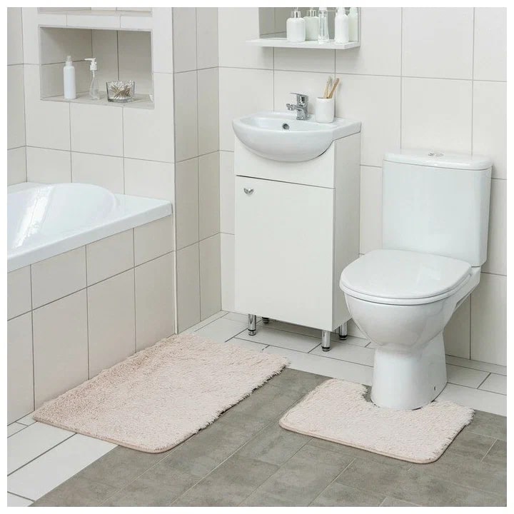 Набор ковриков для ванной и туалета Доляна «Пушистик», 2 шт: 40×50, 50×80 см цвет бежевый - Изображение №2