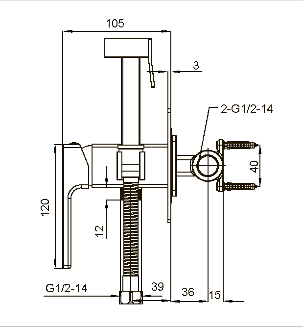 Смеситель с гигиеническим душем KOER KB-23009-01 латунь (Цвет хром) (8шт/ящ) - Изображение №2