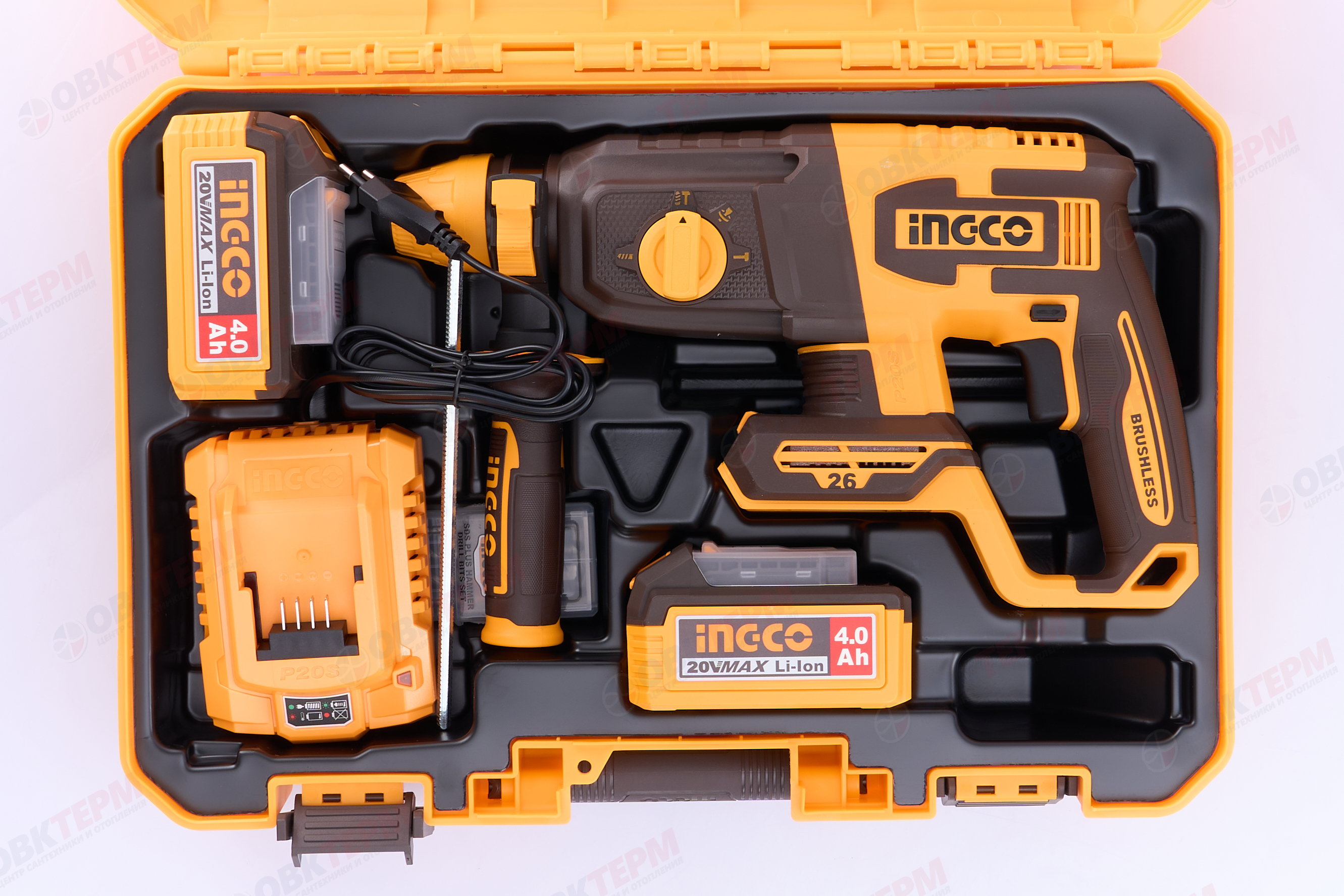 Перфоратор аккум. Б/Щ INGCO INDUSTRIAL (20В MAX 2,5 Дж, 4 режима, 2 АКБ * 4Ач, ЗУ, КЕЙС) - миниатюра №8