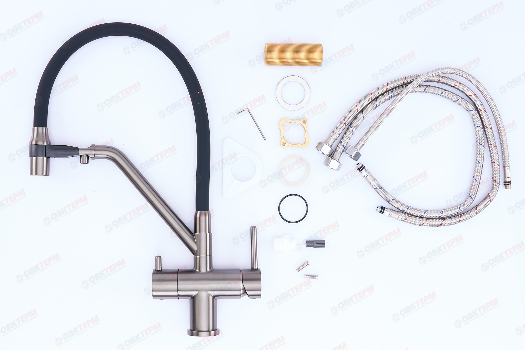 Смеситель д/кухни под ФИЛЬТР KOER KB-72006-07 (Цвет графит+силик.излив черный) (8шт/ящ) - миниатюра №5