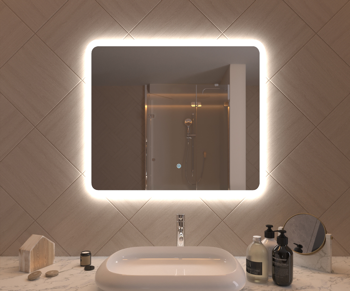 Зеркало  800х700 Gent с LED подсветкой,подогревом,литым коробом и сенсорным выкл. Кайман Glassiko - Изображение №1