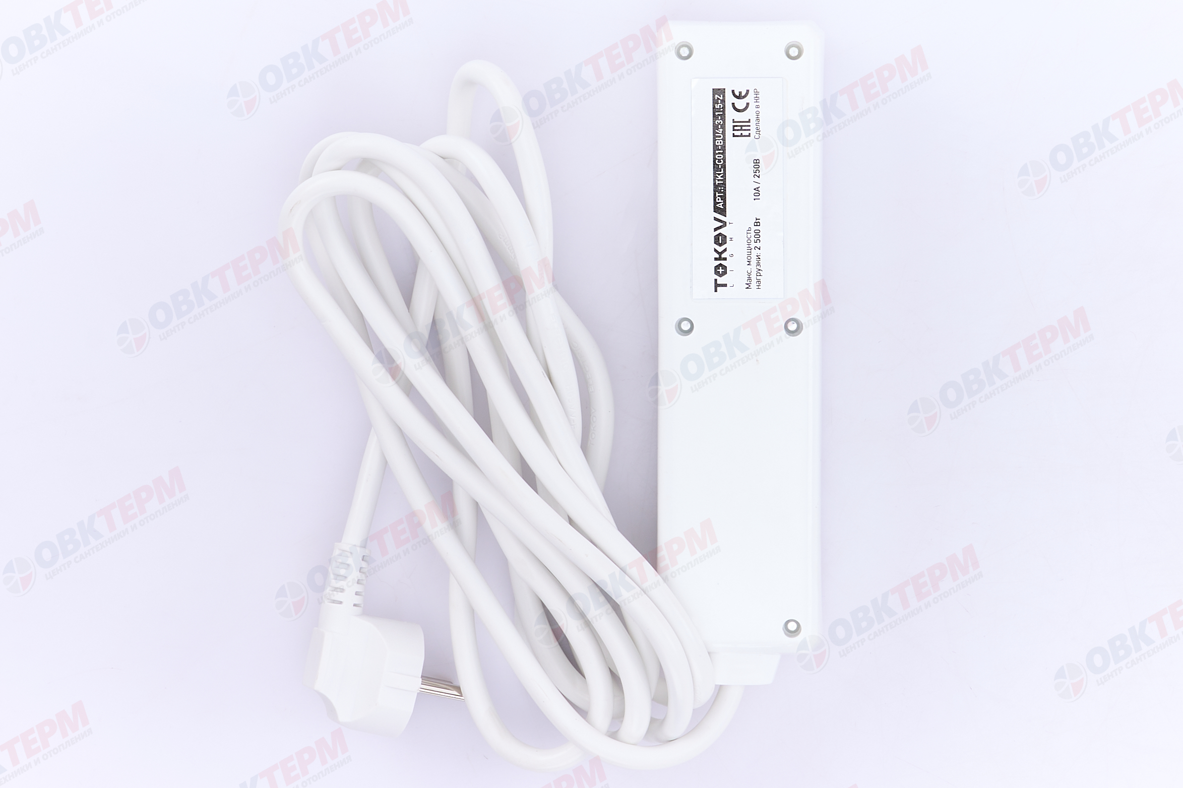 Удлинитель четырёхместный 3м с/з,  3х1.5 10А, белый, TOKOV LIGHT - Изображение №4