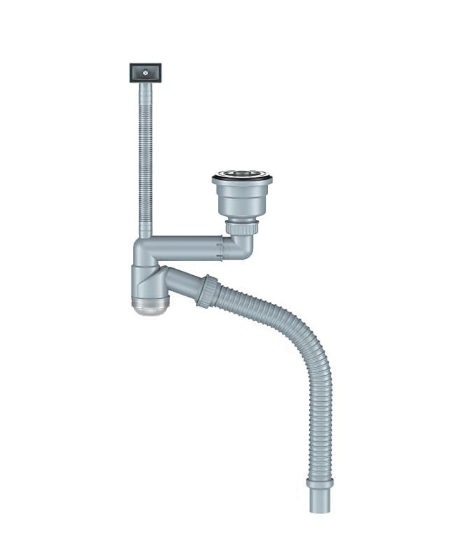Д-11008У  ОРИО сифон для кухни с выпуском 3 1/2 смещенный, с универсальный переливом(корзина) - Изображение №1