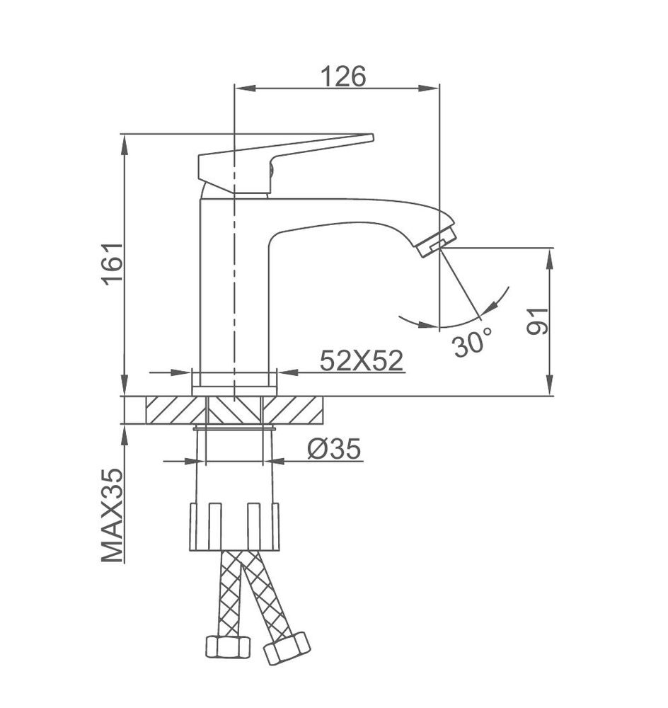Смеситель д/раковины оружейная сталь F1076-9 (Ø35, аэратор М24, на гайке) FRAР - миниатюра №2