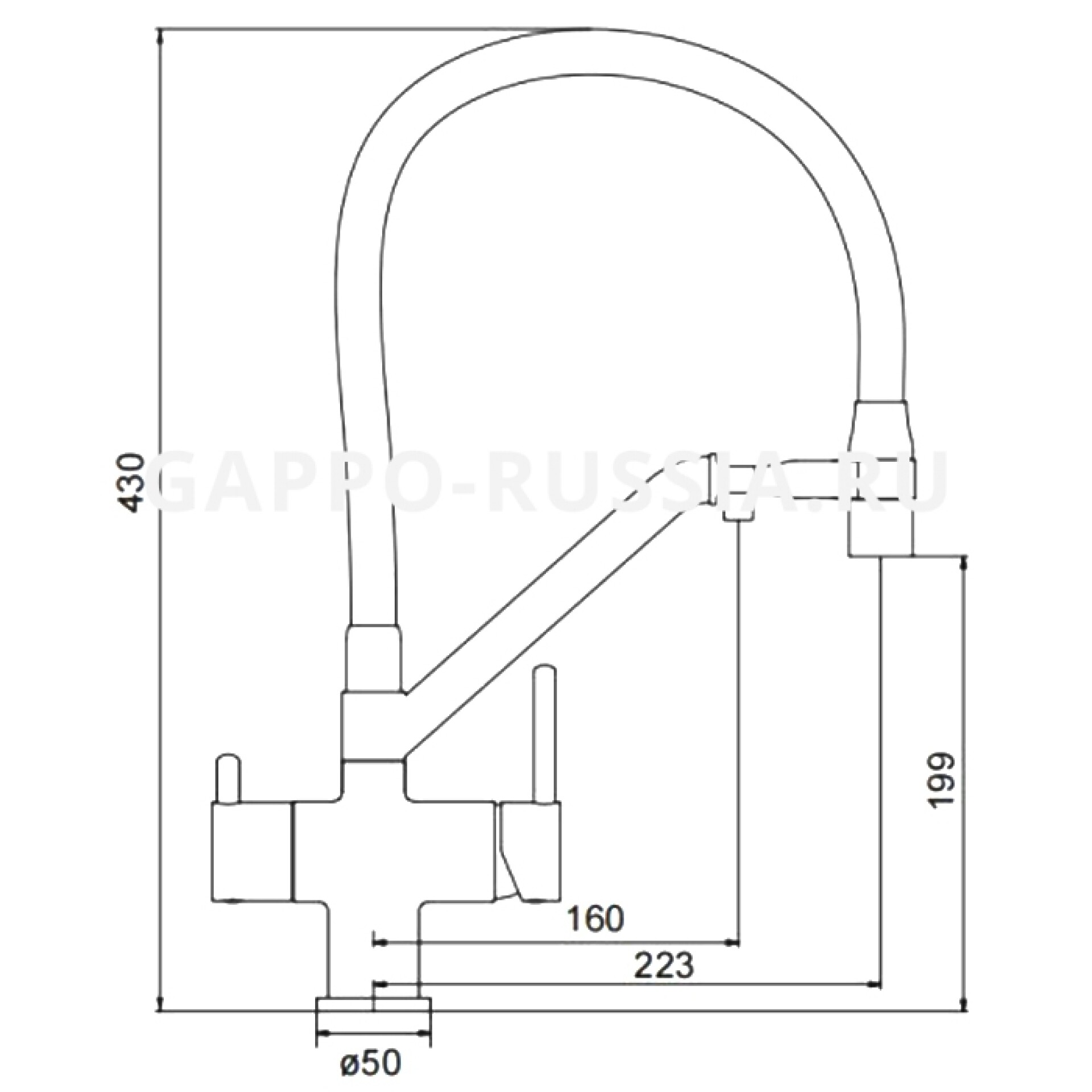 Смеситель д/кухни под ФИЛЬТР хром/черный G4398-80 гибкий излив (Ø35, на шпильке) GAPPO* - миниатюра №2