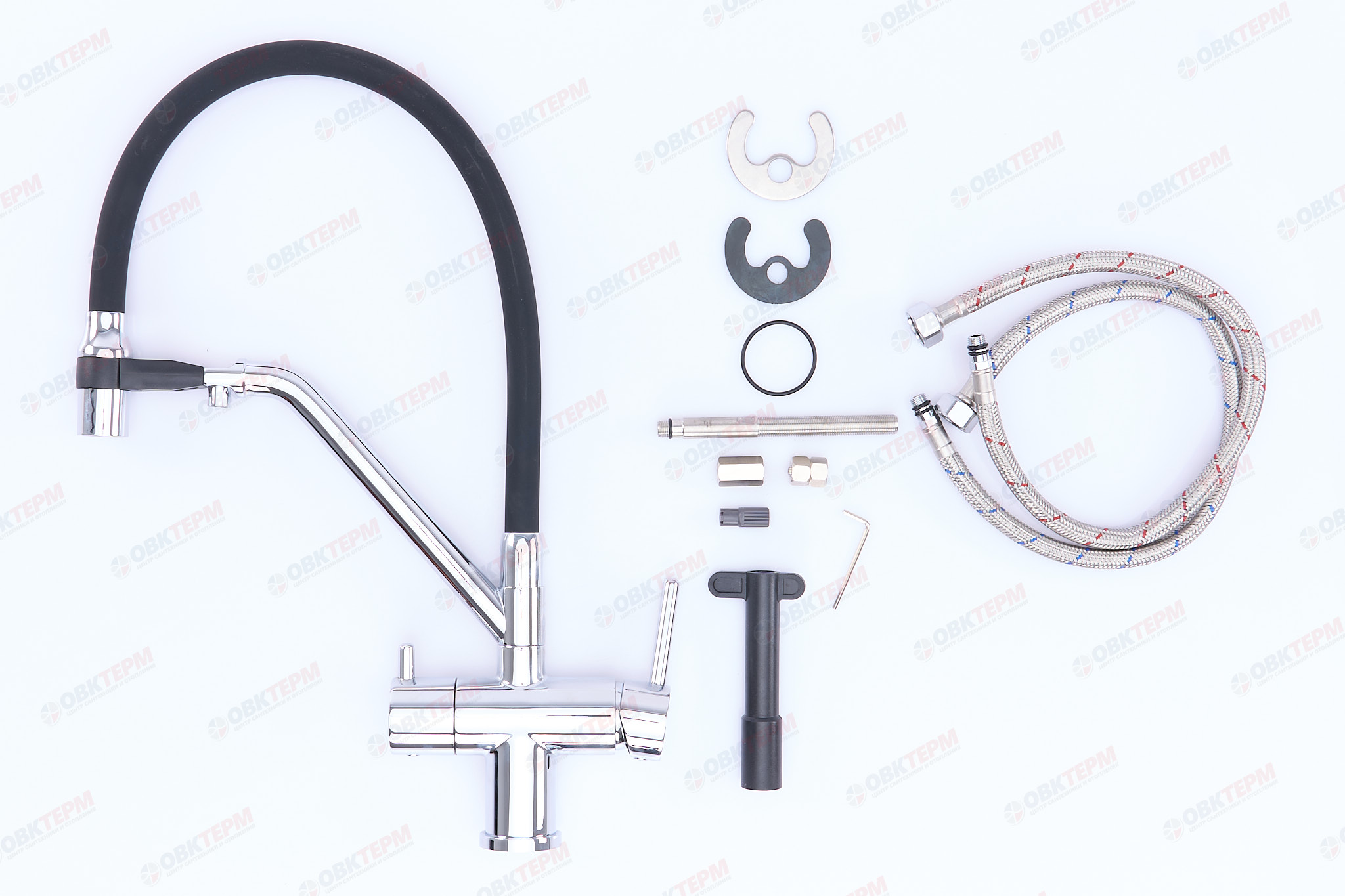 Смеситель д/кухни под ФИЛЬТР хром/черный G4398-80 гибкий излив (Ø35, на шпильке) GAPPO* - миниатюра №4