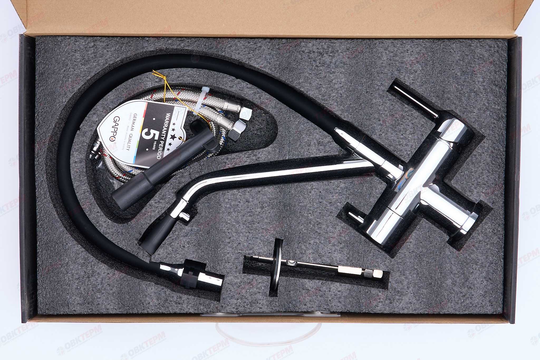 Смеситель д/кухни под ФИЛЬТР хром/черный G4398-80 гибкий излив (Ø35, на шпильке) GAPPO* - миниатюра №5