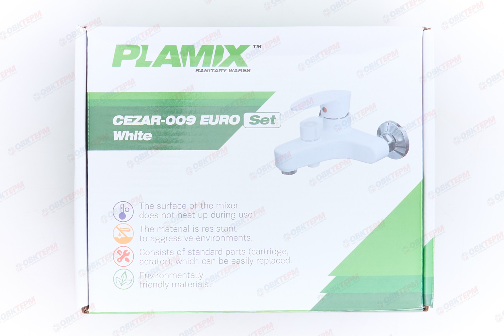 Смеситель д/ванны PLAMIX CEZAR-009 EURO SET WHITE (со шлангом, лейкой и кронштейном) (20 шт/ящ) - миниатюра №6