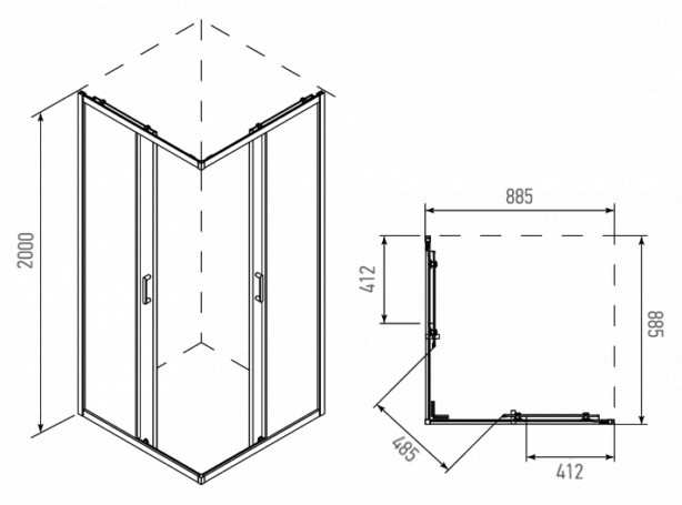 Душевое ограждение  ALEX BAITLER  AB144-B90 / AB1490B4  (900* 900* 2000) - Изображение №3