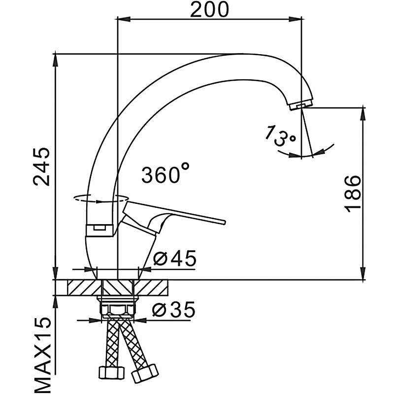 Смеситель д/кухни FRAP F4113-2 хром (Ø35 на гайке) - миниатюра №2