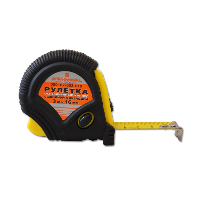 Рулетка 3м*16мм обрезиненный корпус, с двойной фиксацией SANTOOL - Изображение №2