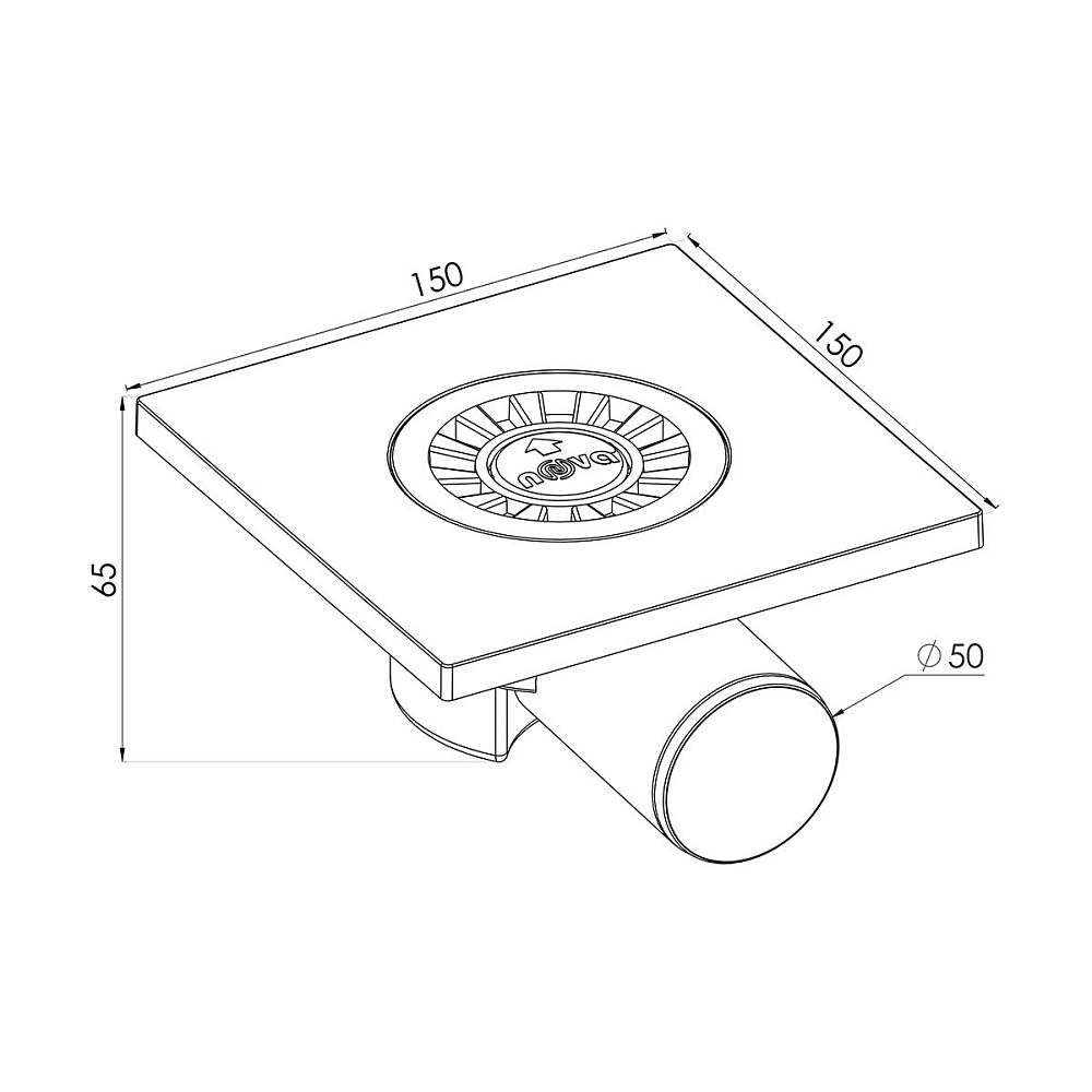 Трап 50 горизонтальный 150*150  NOVA  пластик (5020),гидрозатвор (1шт/50упак) - миниатюра №2