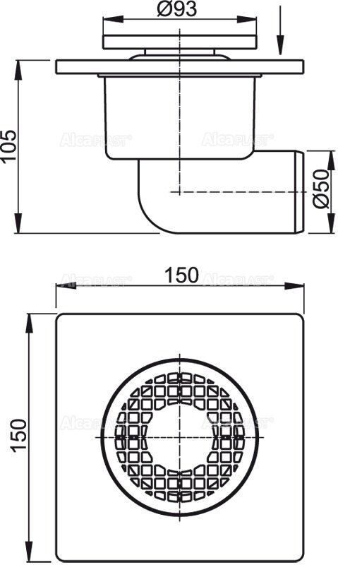 Сливной трап 150x150/50мм с бок. подвод. пластик - Изображение №1