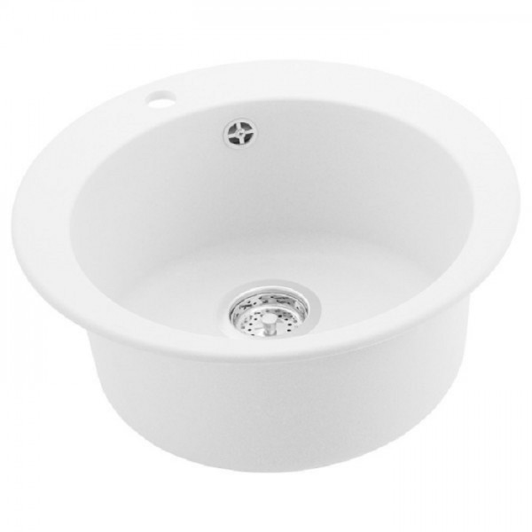 Мойка круглая 510х220мм Hiekka Valkoinen GRANMILL 21 белая - Изображение №1