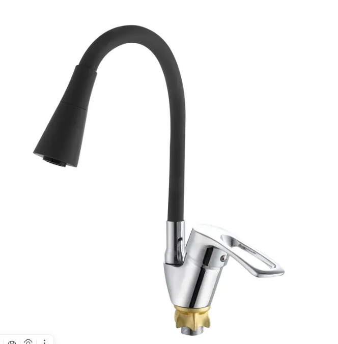 Смеситель д/кухни с силик. изливом ZERIX YUT 181 REFLECTOR BLACK (цв.изл.черный) (10 шт/ящ) - изображение №1