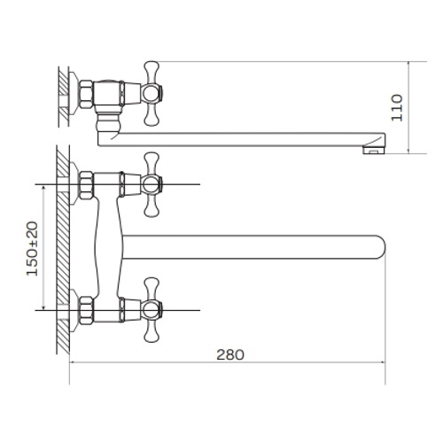 Смеситель д/кухни со стены буксовый ZERIX TMK  856  (20 шт/ящ) - миниатюра №2