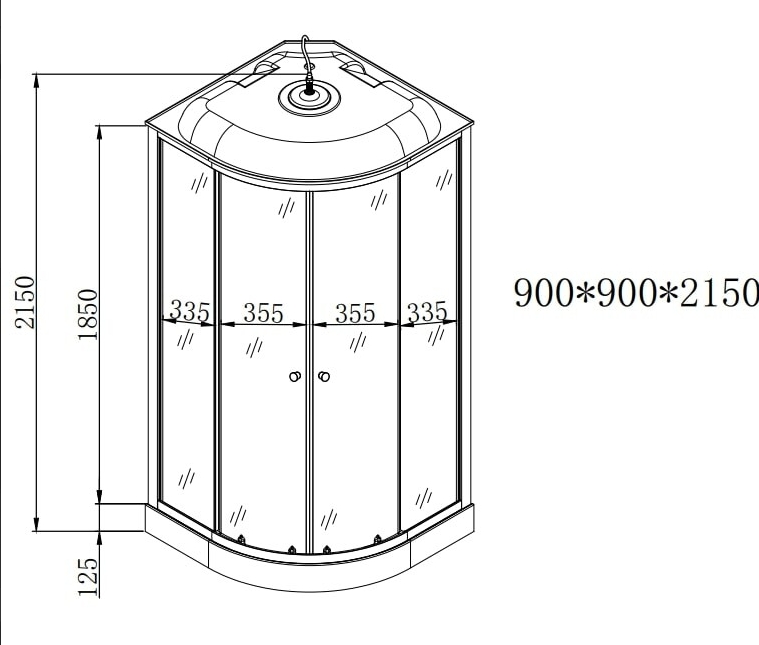 Душ каб EvaGold 90*90 полукруг F901BS (низ.под., рифл. стек., черн. стен., хром матовый проф) - Изображение №4