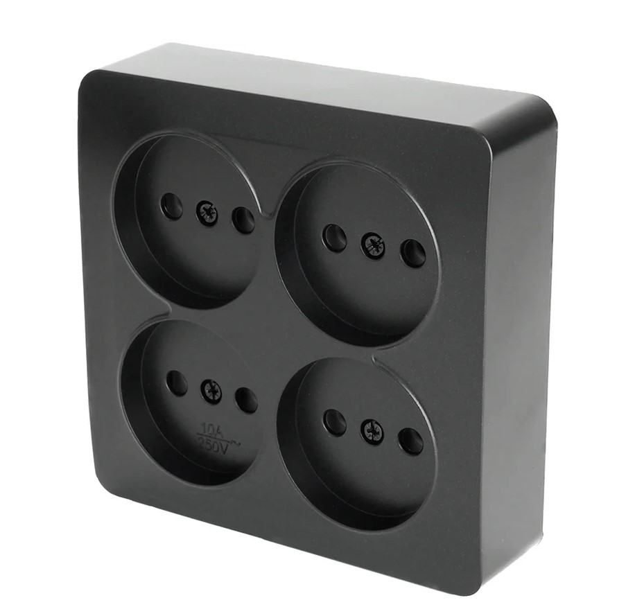 Розетка 4-местная б/з открытой установки, 250В, 10А, IP20, серия София, черный матовый, MST10-14-05 - Изображение №2