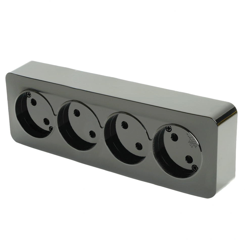 Розетка 4-местная б/з открытой установки, 250В, 10А, IP20, серия София, черный матовый, MST10-14-05 - Изображение №1