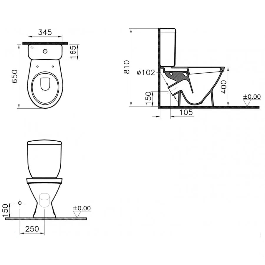 Унитаз-компакт Norm Blanc (косой выпуск с сиденьем термопласт и микролифтом) (Ш345хВ810хГ650) - миниатюра №4