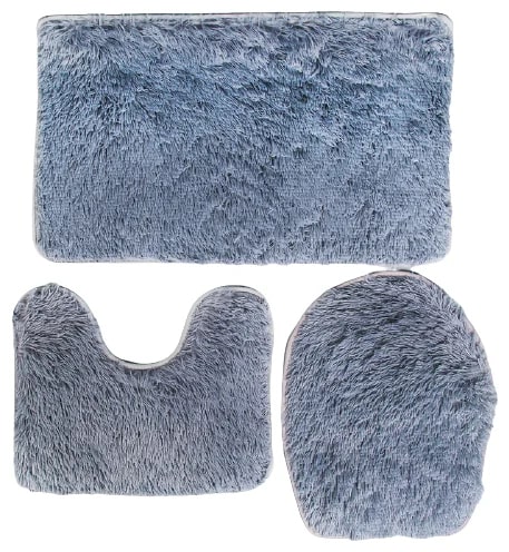 Набор ковриков для ванной и туалета Доляна «Пушистик», 3 шт: 32×40, 40×50, 50×80 см, цвет серый - Изображение №1