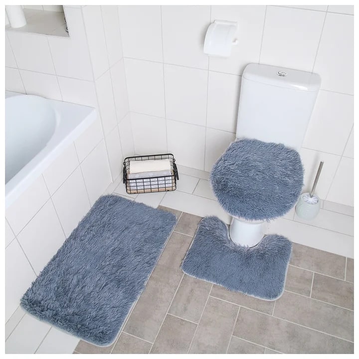 Набор ковриков для ванной и туалета Доляна «Пушистик», 3 шт: 32×40, 40×50, 50×80 см, цвет серый - Изображение №2