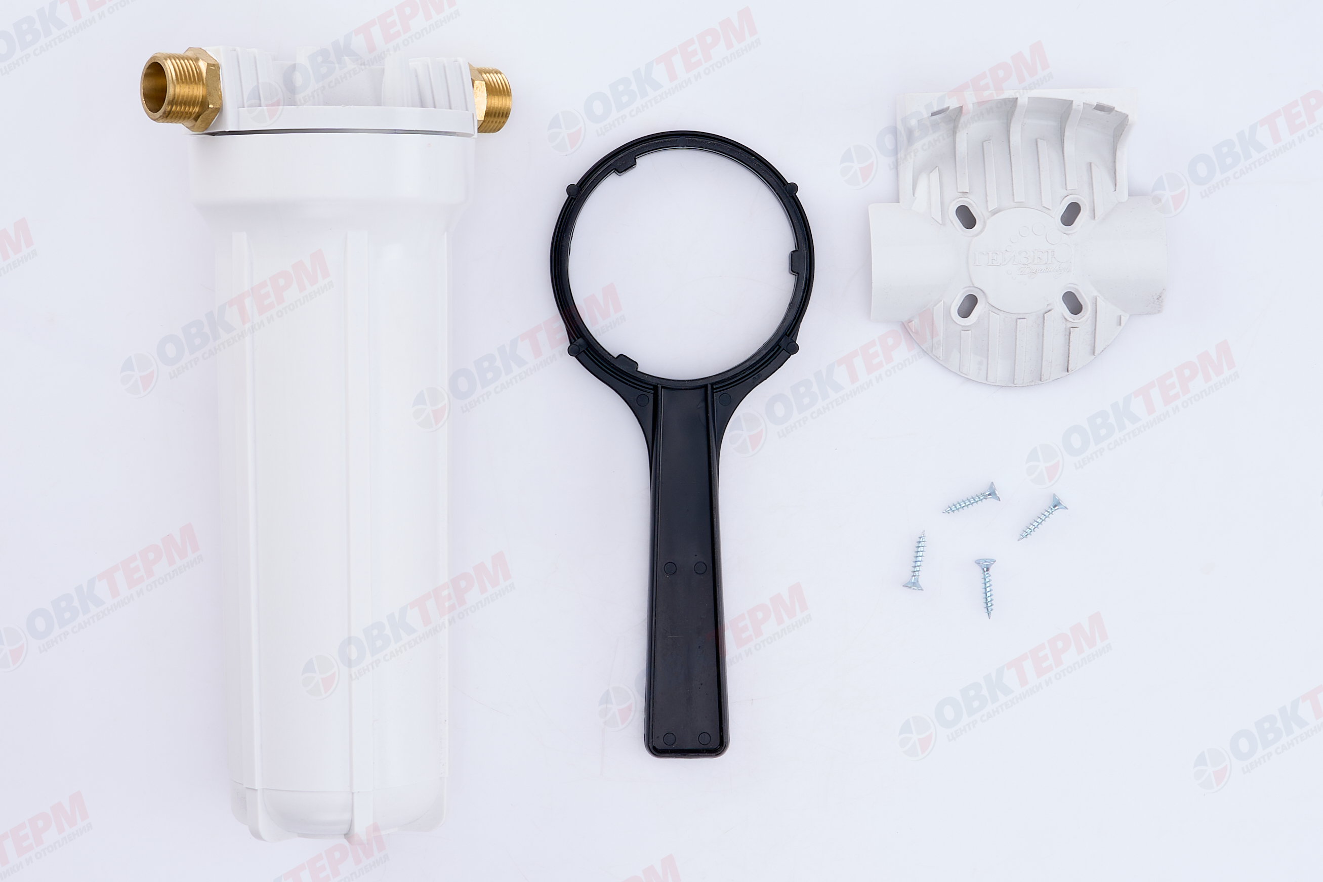 ГЕЙЗЕР  Колба    10"Slim Line  3/4" 1П  (Белый пластик, латунь резьб вставки, с картриджем) - миниатюра №8