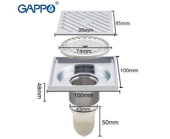 Душ  трап хром  "G81050" 10*10 GAPPO, - миниатюра №2