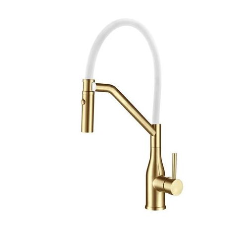 Смеситель д/кухни GAPPO G4098-13 белый/золото /гибкий излив (Ø35, на гайке) - Изображение №1