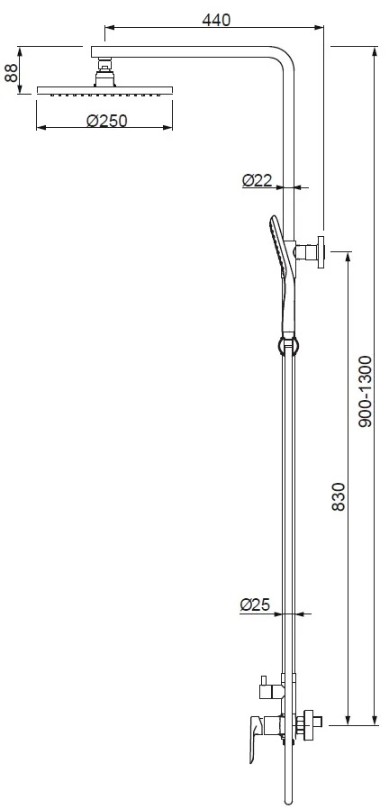 Душевая колонна со смесителем, 2 функции KOER KB-52028-12 (Цвет матовое золото) (2 шт/ящ) - миниатюра №8