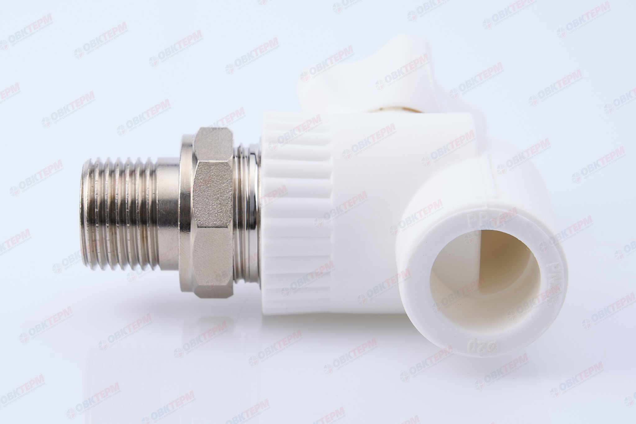Кран шаровый  радиаторный угловой 20х1/2" НР (стальной  шар) (белый) (50/1) (TIM) - миниатюра №9