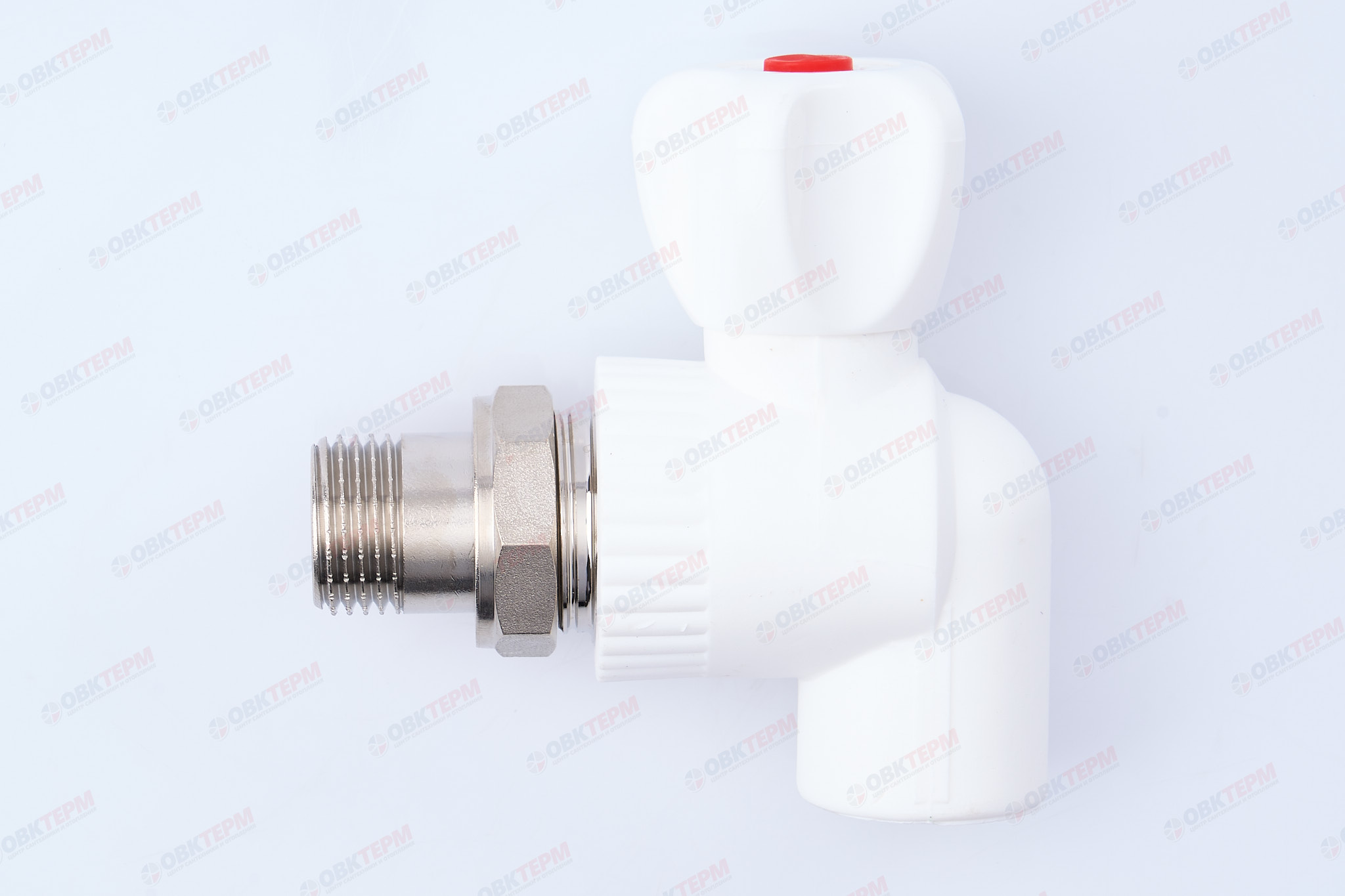 Кран шаровый  радиаторный угловой 20х1/2" НР (стальной  шар) (белый) (50/1) (TIM) - Изображение №1