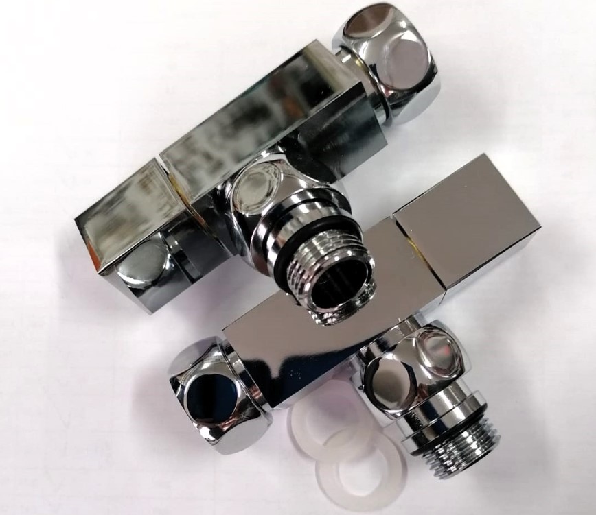 Кран  вентильный  с американкой   TIM  1/2"Н - 3/4"В  хром, угловой, квадрат   (1пара/20ящ) - Изображение №1