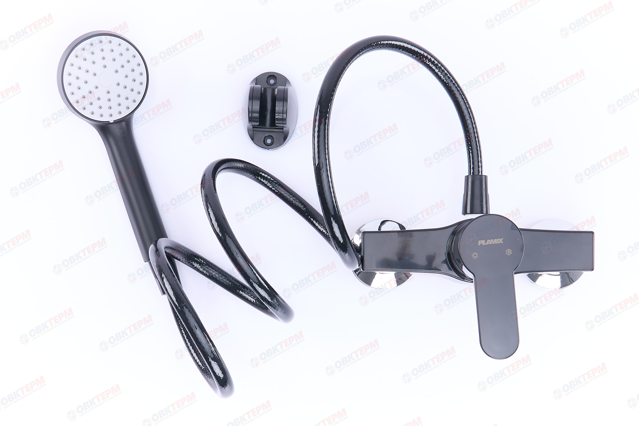 Смеситель д/душ.кабины PLAMIX Mario-003 SET BLACK (со шлангом, лейкой и кронштейном) (30шт/ящ) - Изображение №2