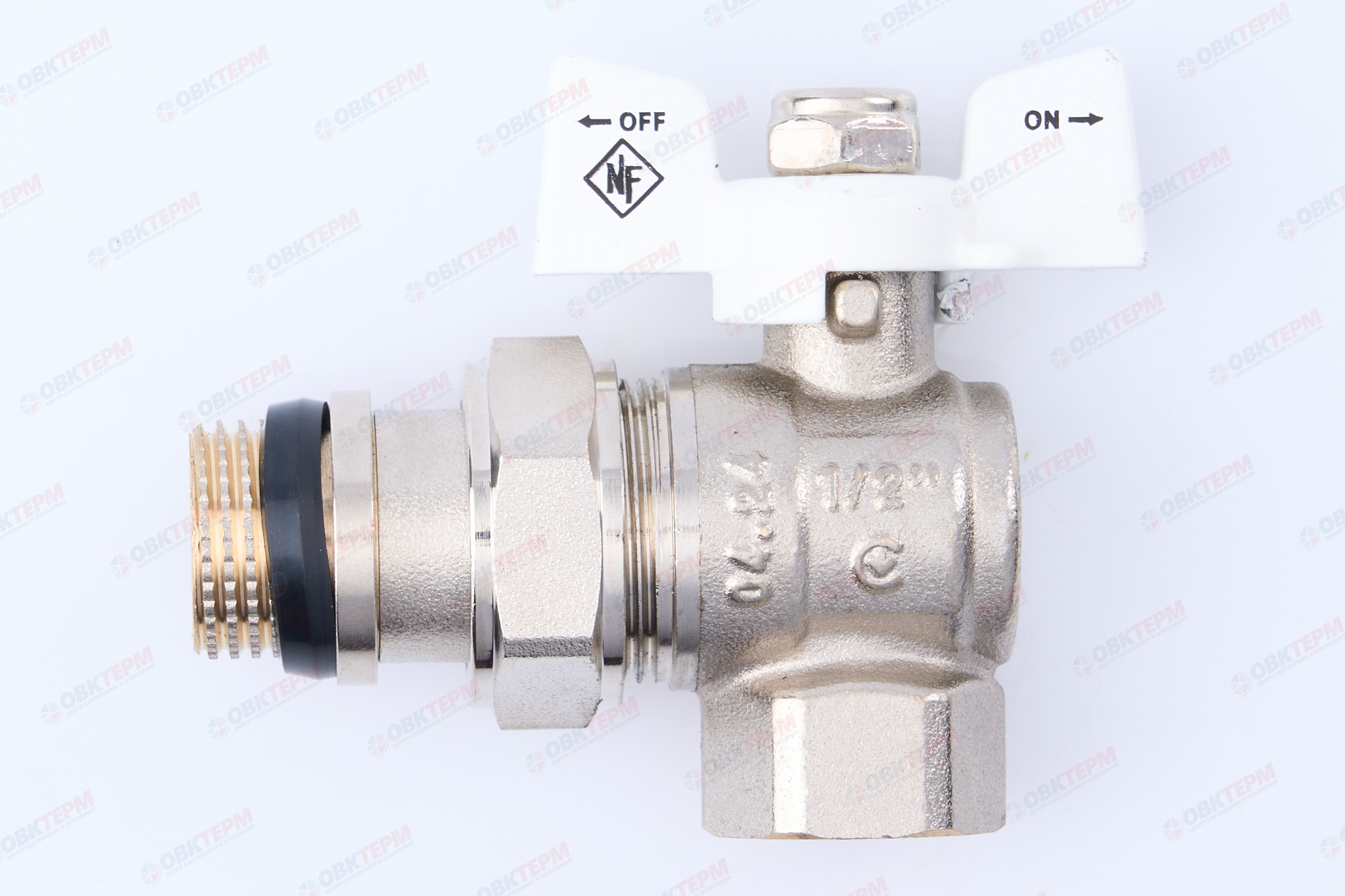 Кран шаровый с американкой "антипротечка"  УГЛОВОЙ NOLF Classic    1/2" бабочка   усиленный  (96/12) - Изображение №1