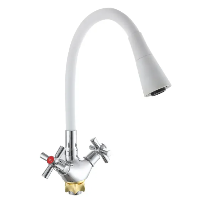 Смеситель д/кухни с силик. изливом ZERIX TLT 722 REFLECTOR WHITE (цв.изл.белый) (10 шт/ящ) - Изображение №1