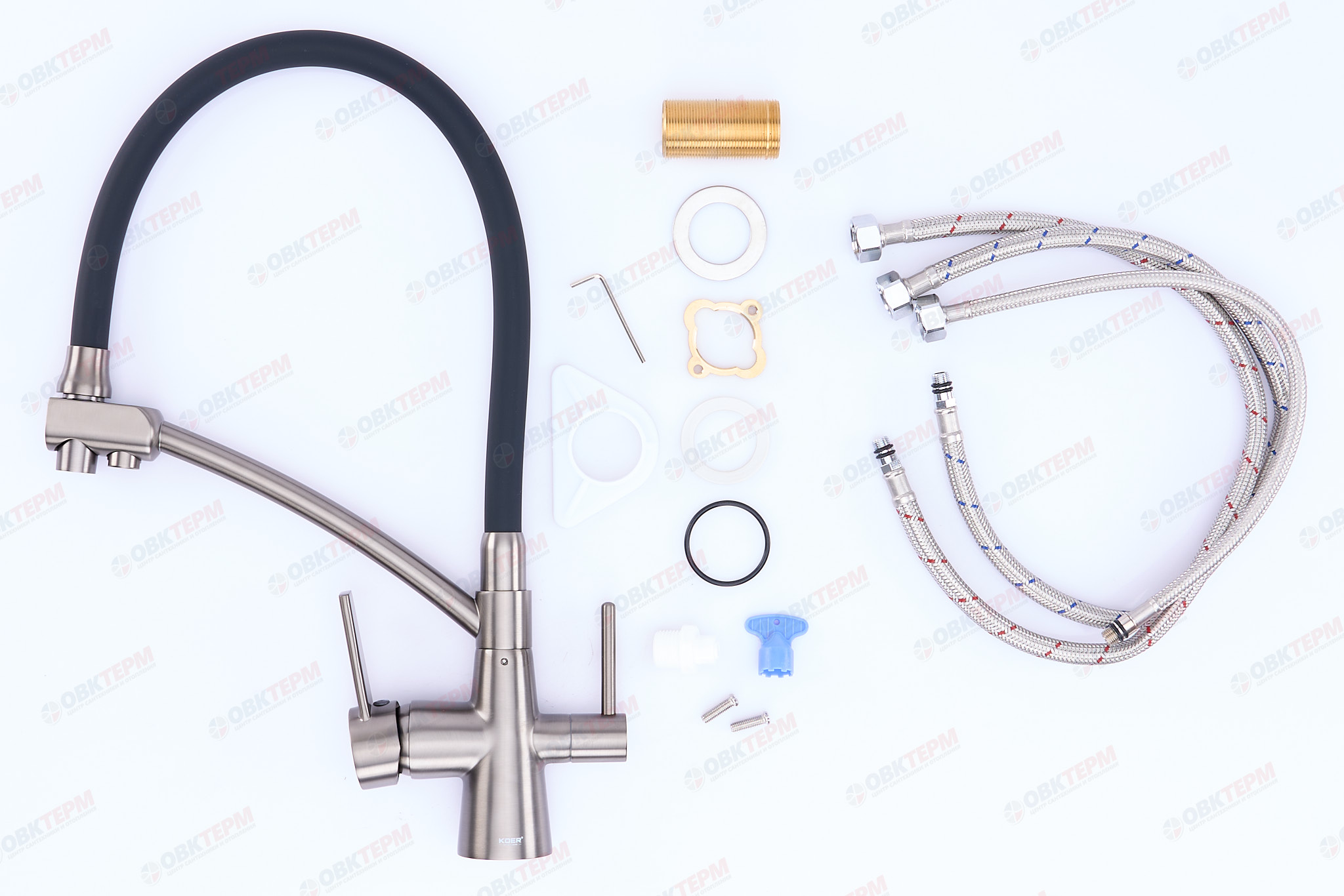 Смеситель д/кухни под ФИЛЬТР KOER KB-72003-07 (Цвет графит+силик.излив черный) (8шт/ящ) - Изображение №3