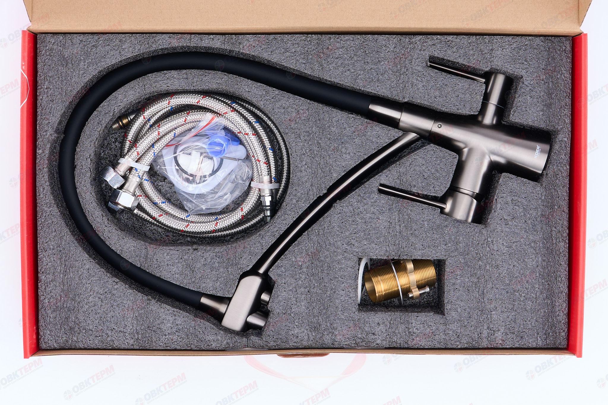 Смеситель д/кухни под ФИЛЬТР KOER KB-72003-07 (Цвет графит+силик.излив черный) (8шт/ящ) - Изображение №5