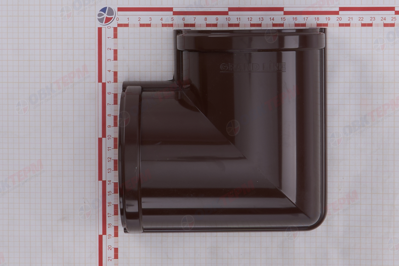 Угол желоба 90 град. Дизайн 135 ПВХ Grand Line шоколадный (RAL 8017) (уп.16шт) - миниатюра №7