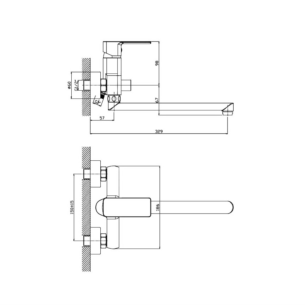 Смеситель д/ванны нерж/сталь ZERIX - KUB-006 (EURO) 8 шт/ящ - Изображение №2