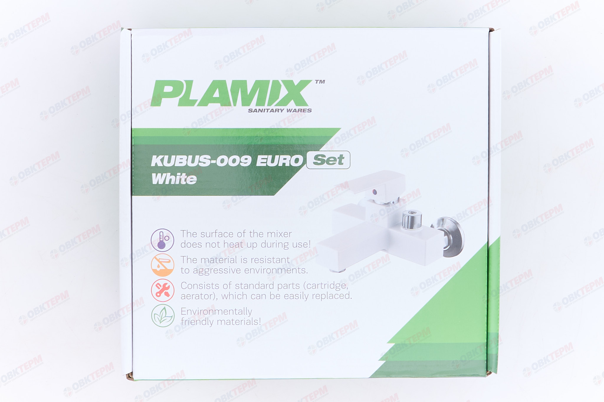 Смеситель д/ванны PLAMIX KUBUS-009 EURO SET White (со шлангом, лейкой и кронштейном) (20 шт/ящ) - миниатюра №6