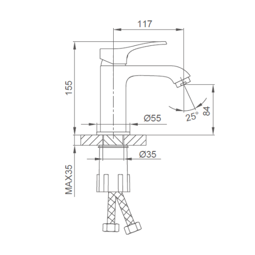 Смеситель д/раковины оружейная сталь F1075-9 (Ø35, аэратор М24, на гайке) FRAР - миниатюра №2