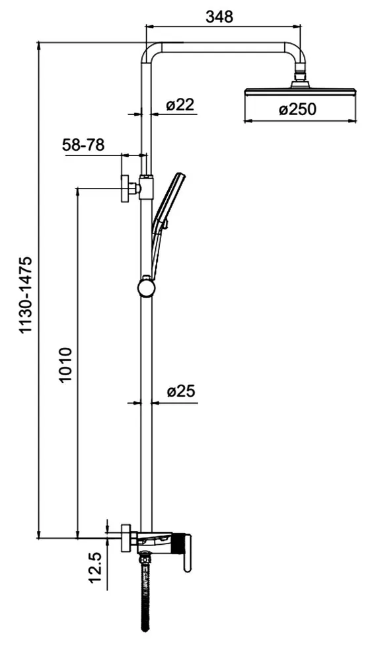Душ/система GAPPO G2495-96 латунь/черный /лейка 3 реж /тропический душ 250мм - миниатюра №2