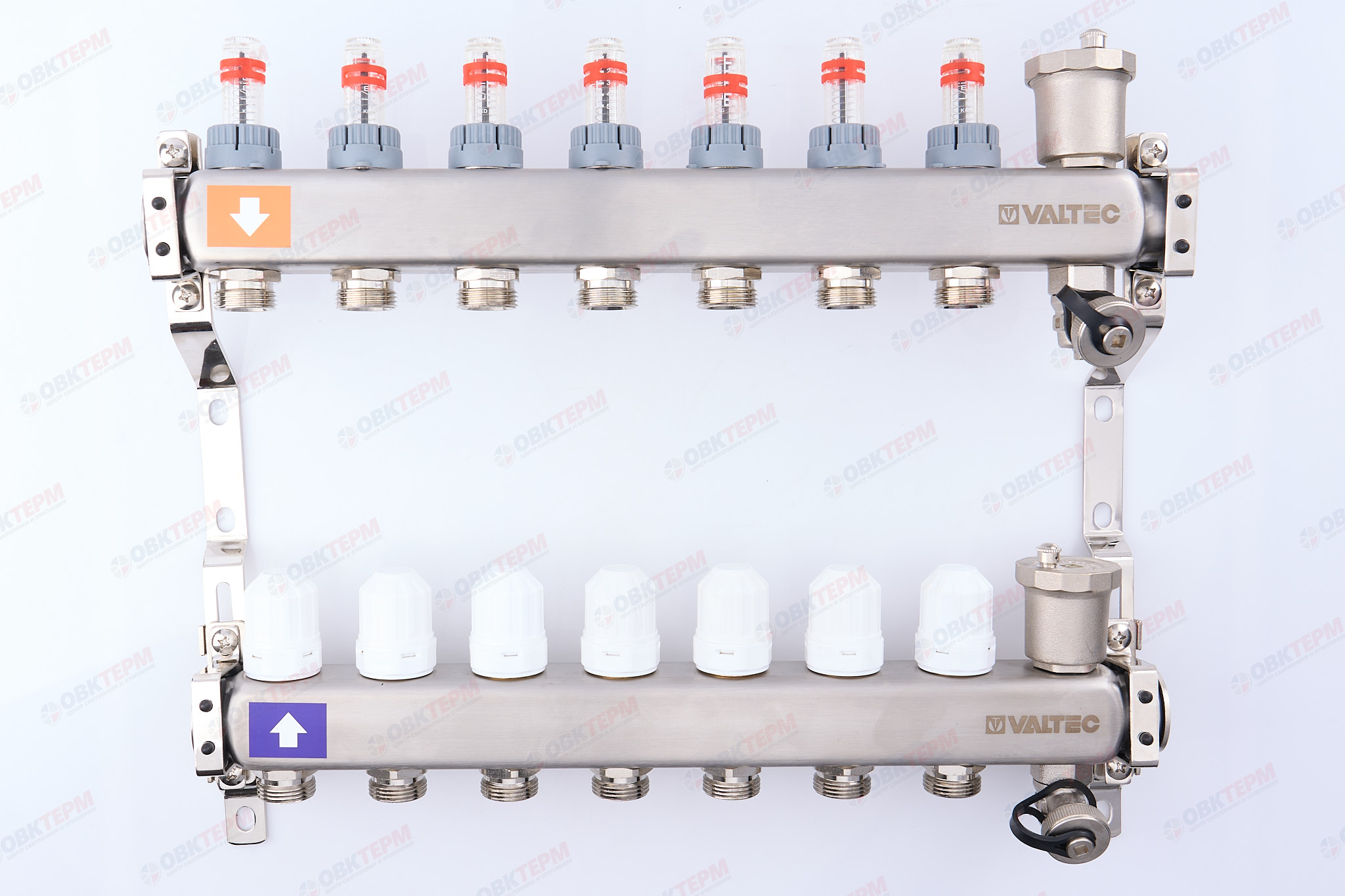 Коллект. ГРУППА   Valtec НЕРЖ со встр расх в сборе  1 * 7 вых. Еврок.3/4 (Аналог VTc.589.EMNX) - изображение №1